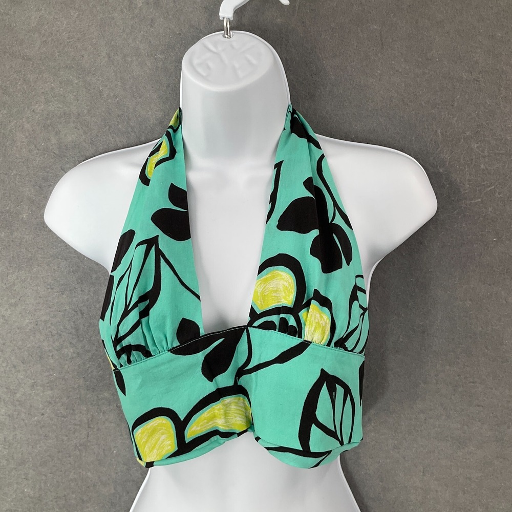 Zara Top Women Sz S Cropped V-Neckline Floral Bold Halter Tie Boho Hippie Summer
